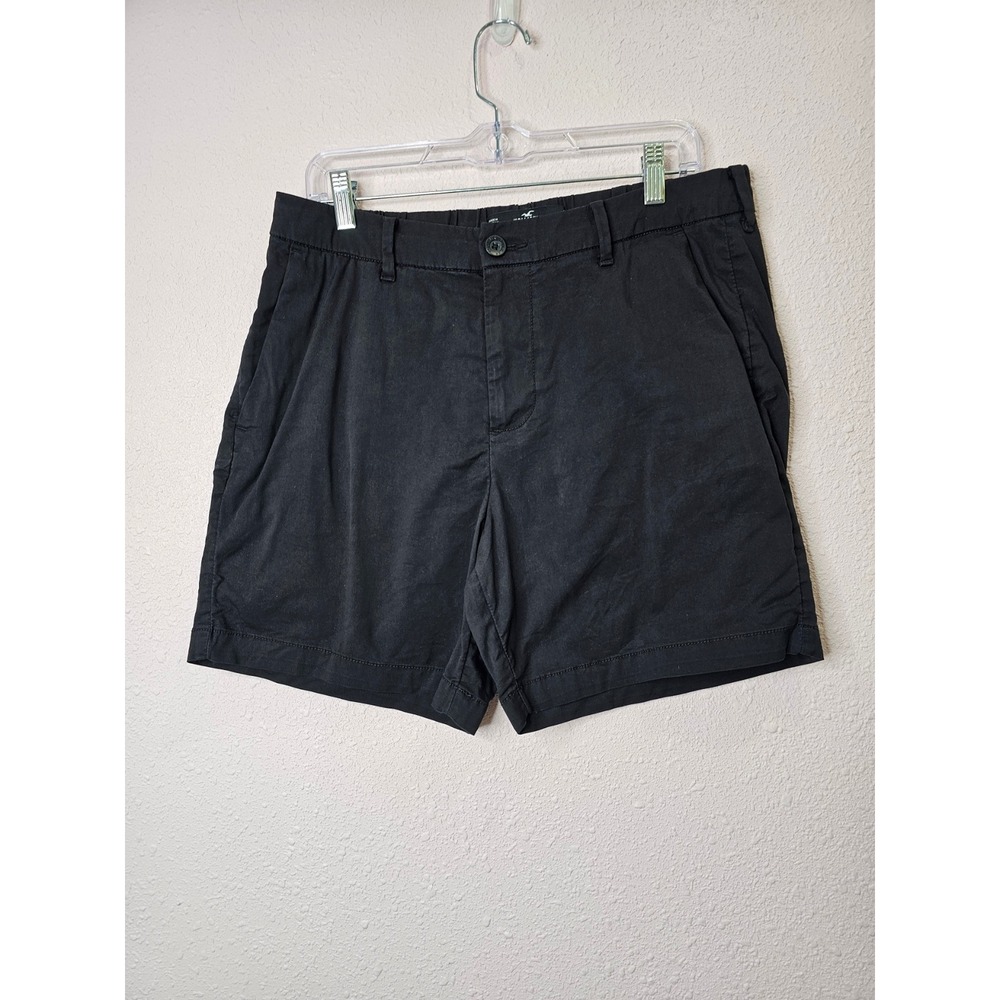 Hollister Womens Epic Flex Flat Front Shorts‎ Black Elastic Back L Zip Pocket